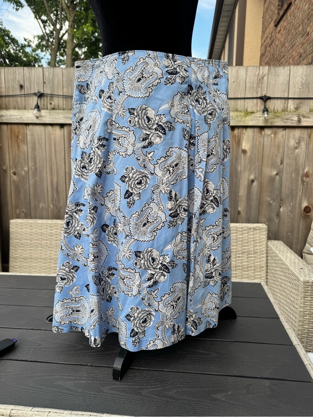 Talbots Light Blue Floral Paisley A-Line Skirt